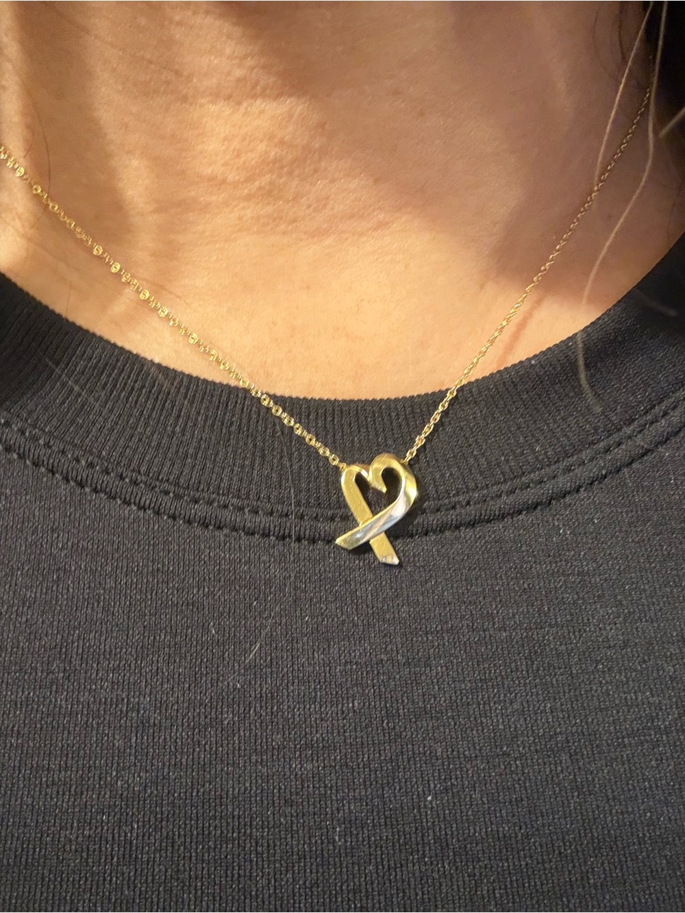 Tiffany & Co. Gold Ribbon Heart Pendant Necklace